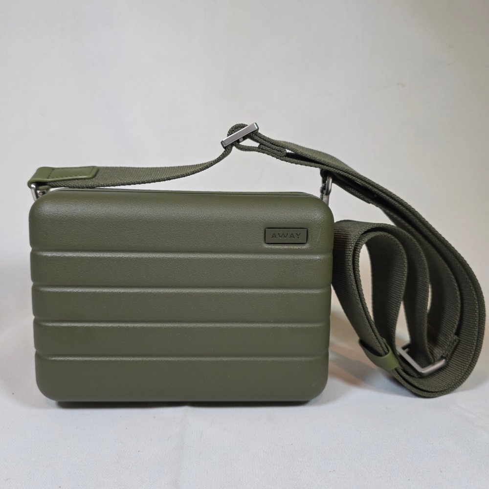AWAY The Mini Crossbody Bag Olive Green Hard Shell Travel Case Minimalist NWOT